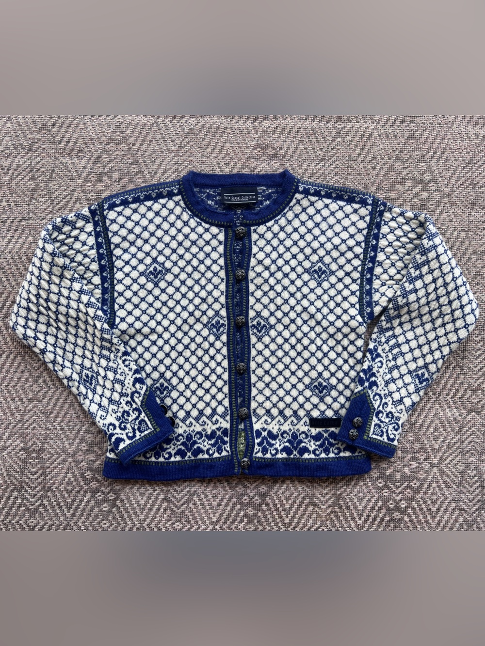 Dale of Norway 100% Wool Cardigan Small Blue White Nordic Fair Isle Made Norway